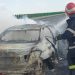 O mașină a luat foc pe A2