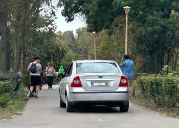 Bunul simț, pe frână. Cu mașina ca pe stradă, pe aleile din Parcul Tăbăcărie (FOTO/VIDEO)