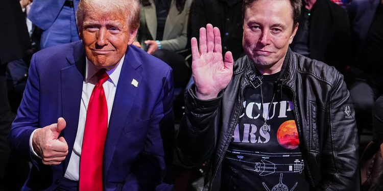 NEW YORK, NEW YORK - NOVEMBER 16: President-elect Donald Trump and Elon Musk pose for a photo during the UFC 309 event at Madison Square Garden on November 16, 2024 in New York City. (Photo by Jeff Bottari/Zuffa LLC)